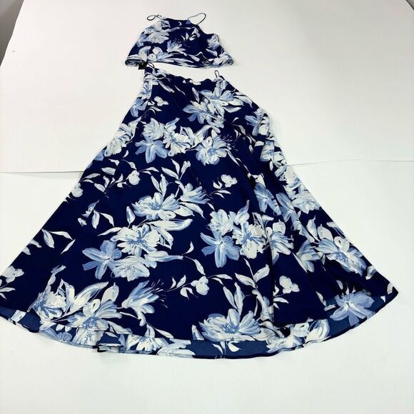 Lulus Dress Set Women Medium Blue Love for Lanai Floral Print Two-Piece Maxi NWT - Picture 7 of 10